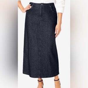 #688 - Jessica London Dark Wash Blue Denim Jean Skirt Midi Maxi with Pockets